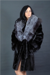 Шуба норковая с воротником из серебристой чернобурки - Kasta-Mexa