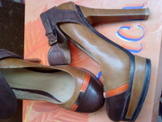 продам модные туфли 1 раз обутые, коричневые с рыжим, каблук+платформ